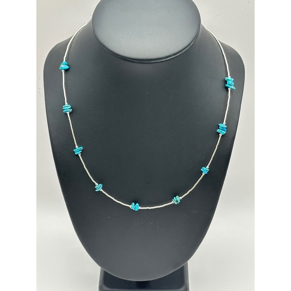 Liquid Silver Kingman Turquoise‎ Chip Sterling Silver Necklace